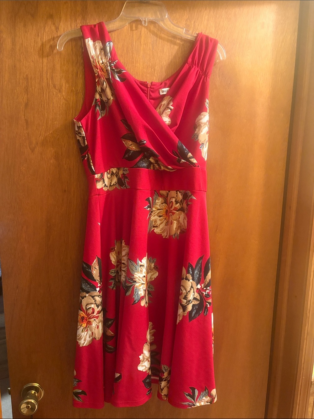 Grace Karin Red Floral Wrap-Style Fit & Flare Dress